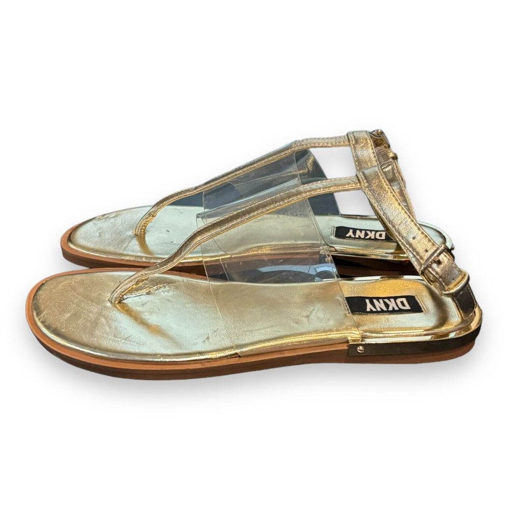 DKNY‎ Womens HALCOTT Gold Thong Slide Sandals Shoes 5.5 Medium